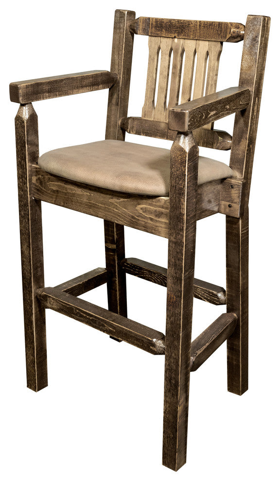 Captain's Barstool, Stain and Lacquer Finish, Upholstered Seat, Buckskin Pattern