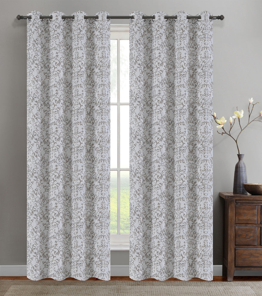Jacquard Vine Drapery Curtain Panels, Taupe, 50"x84", Set of 2