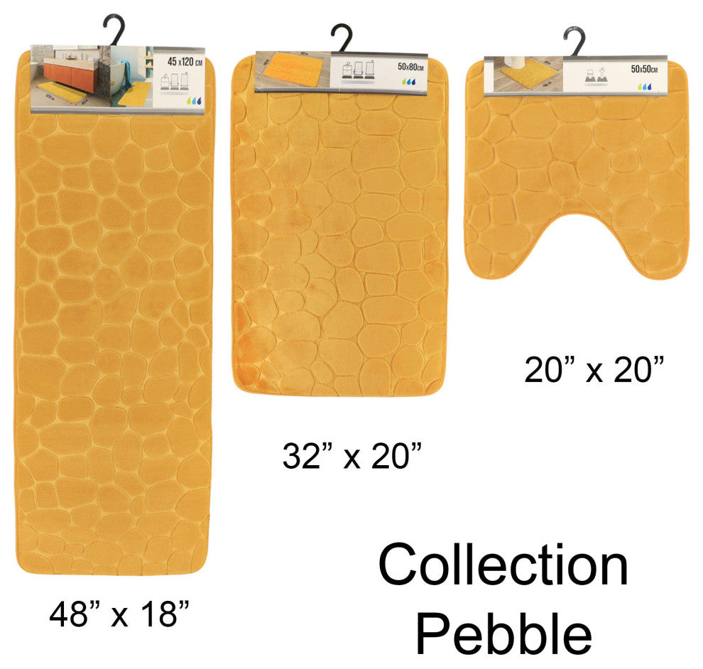 Bath Rug Memory Foam Mat 3D Pebble 32"x20", Yellow Mustard, Bath Mat