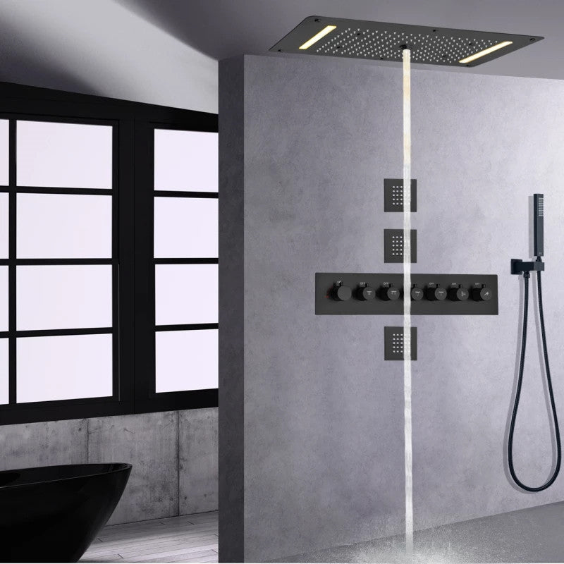 Led Mist Rainfall Shower System, Hand Shower and Jetted Body Sprays, Matte Black