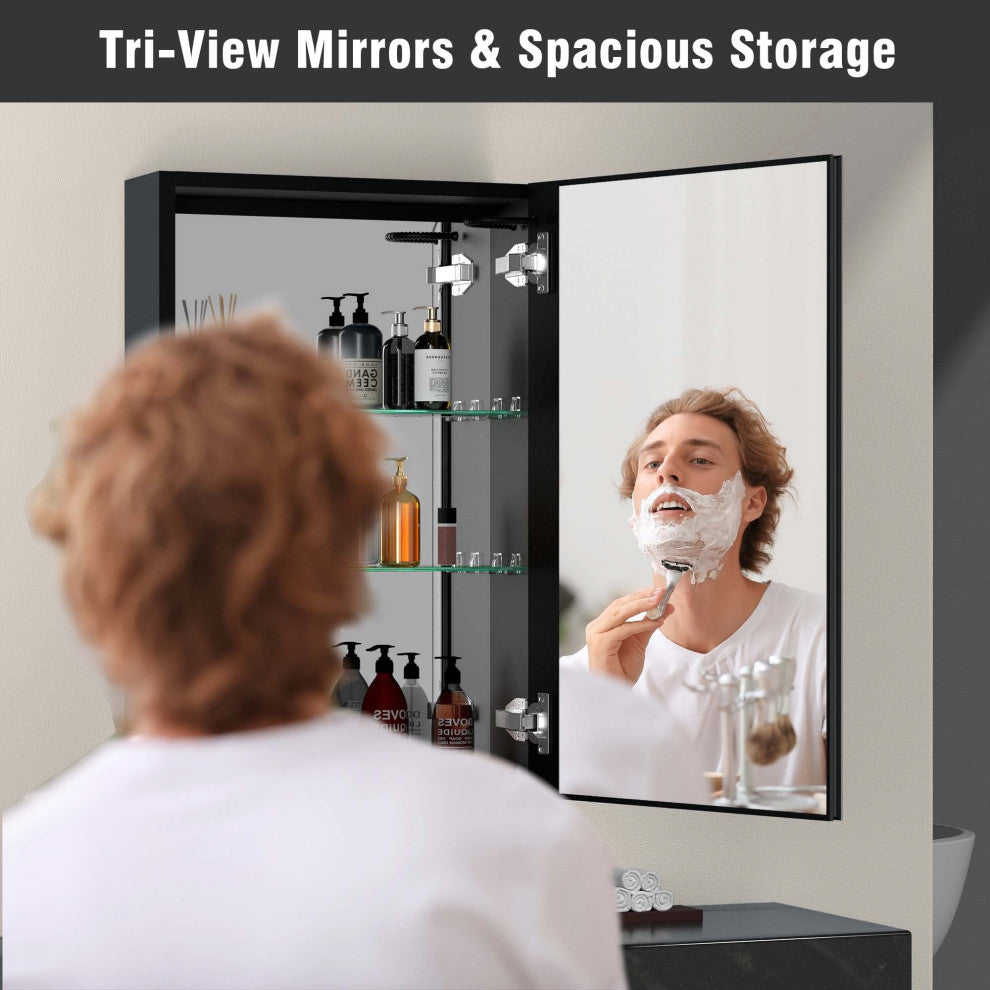 39"x30" Surface Mount Frameless Aluminum LED Medicine Cabinet With Anti-Fogger