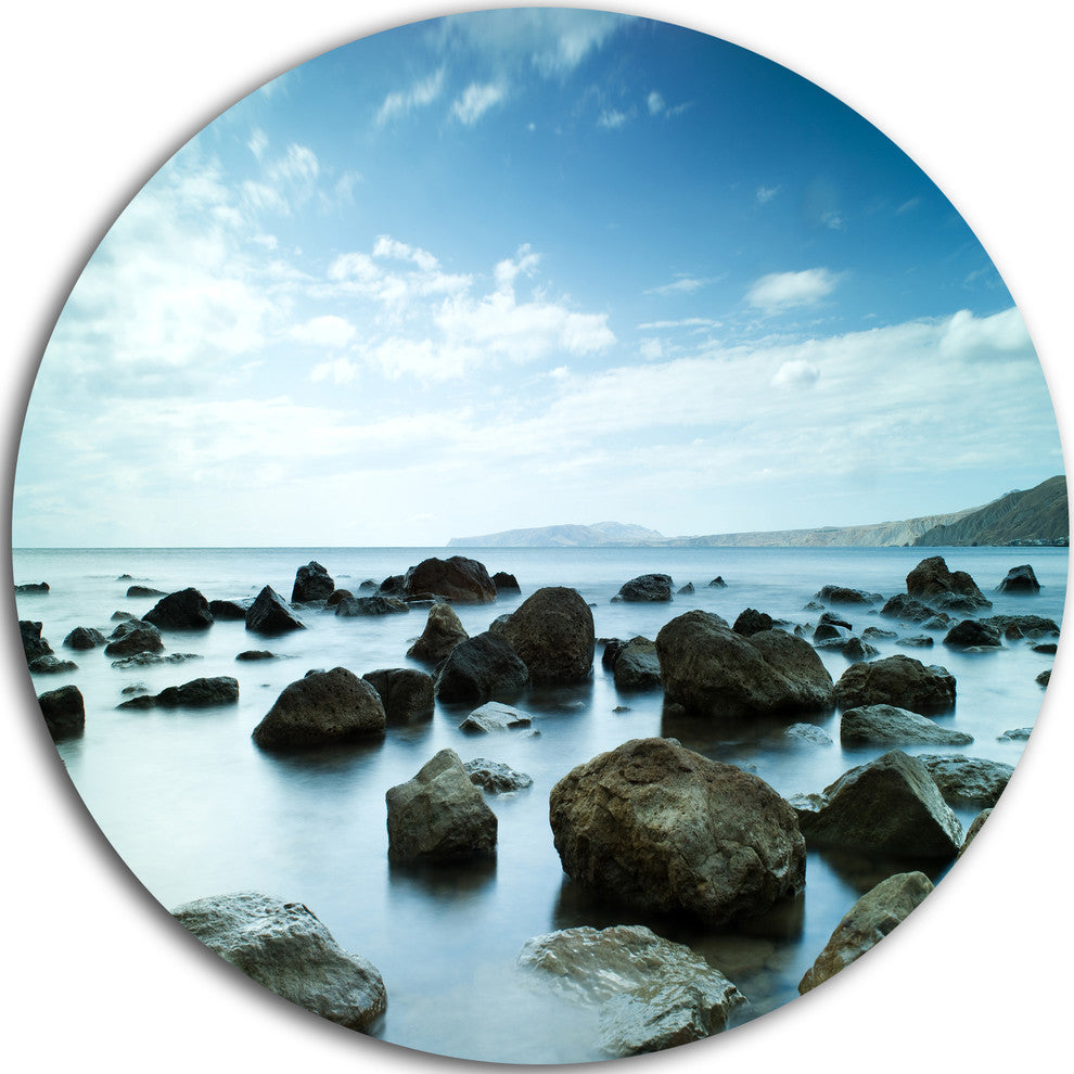 Sleeping Sea Under Blue Sky, Landscape Photo Round Wall Art, 36"