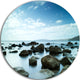 Sleeping Sea Under Blue Sky, Landscape Photo Round Wall Art, 36"