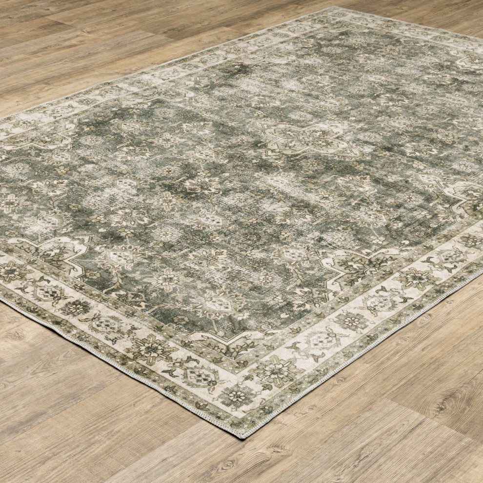 Michaela Machine Washable Vintage Beige/ Brown Area Rug, Beige, 7'6"x10'