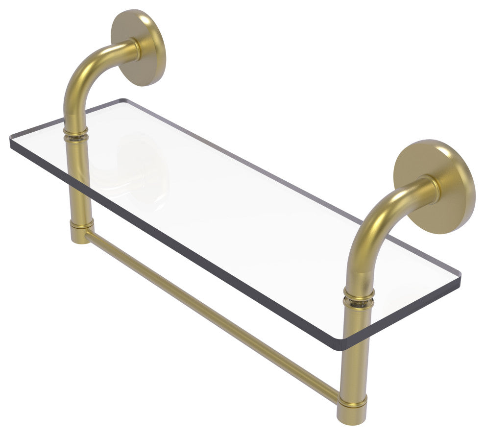 Remi 16" Glass Vanity Shelf with Towel Bar, Satin Brass