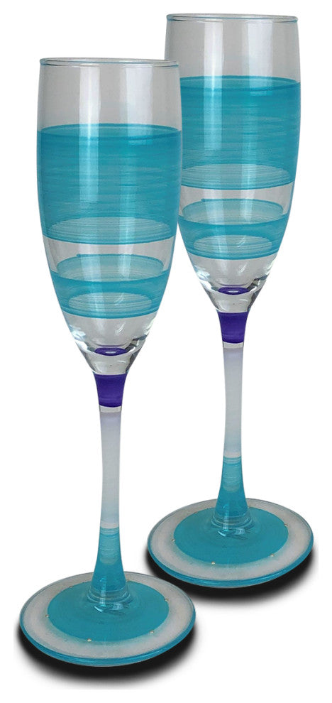 Retro Stripe Turquoise Champagne Glasses, Set of 2