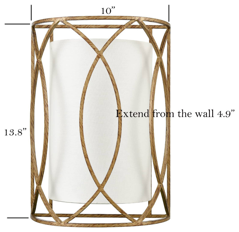 2-Light Vanity Modern Brass Metal Wall Sconce With Fabric Shade