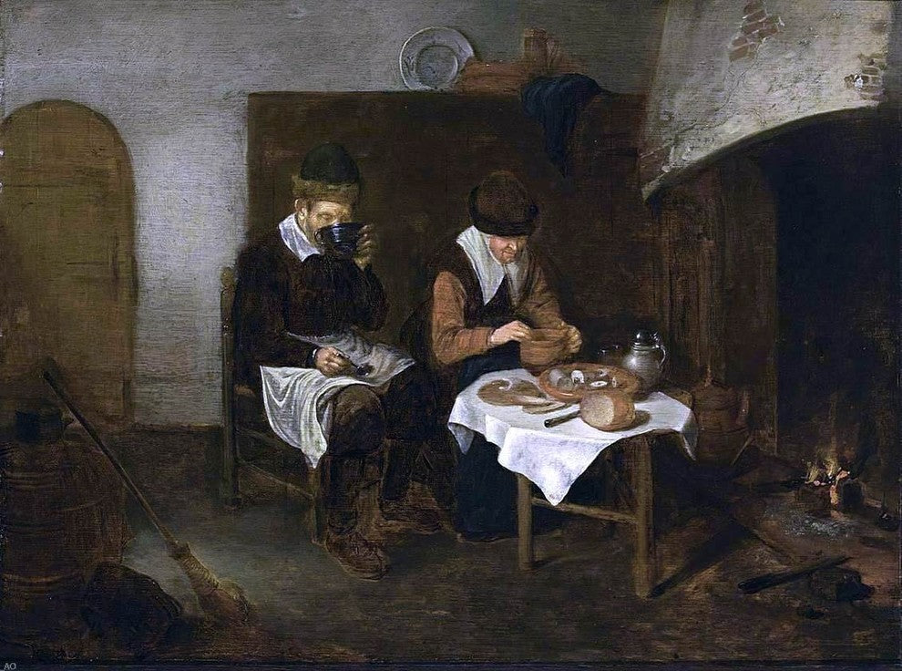 Quiringh Van Brekelenkam Couple Having a Meal before a Fireplace Wall Decal