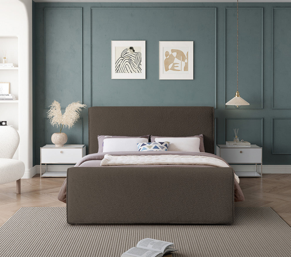 Stylus Black Boucle Fabric Full Bed, Brown, King