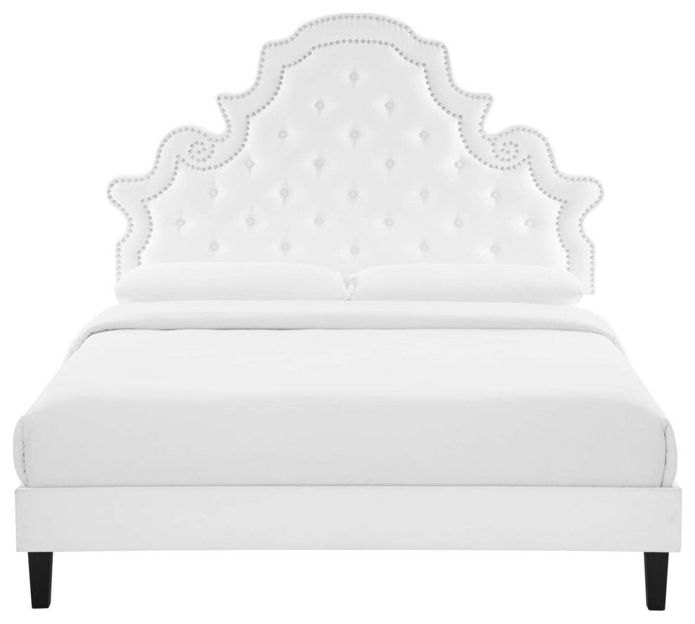Gwyneth Tufted Performance Velvet King Platform Bed - White