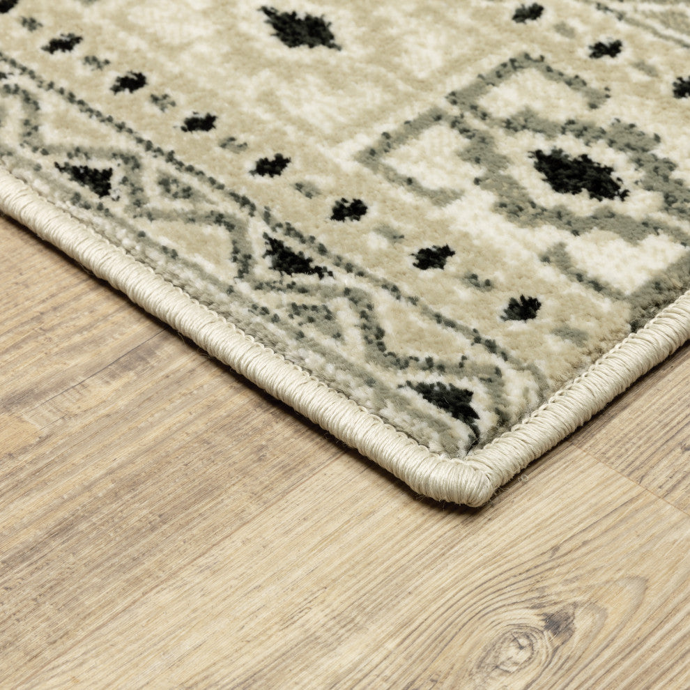 Garson Border Diamonds Area Rug, Ivory, 9'10"x12'10"