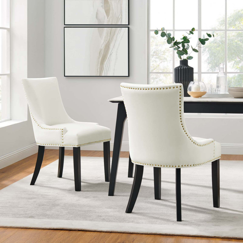 Dining Chair, Nailhead, Set of 2, White, Velvet, Modern, Bistro Hospitality