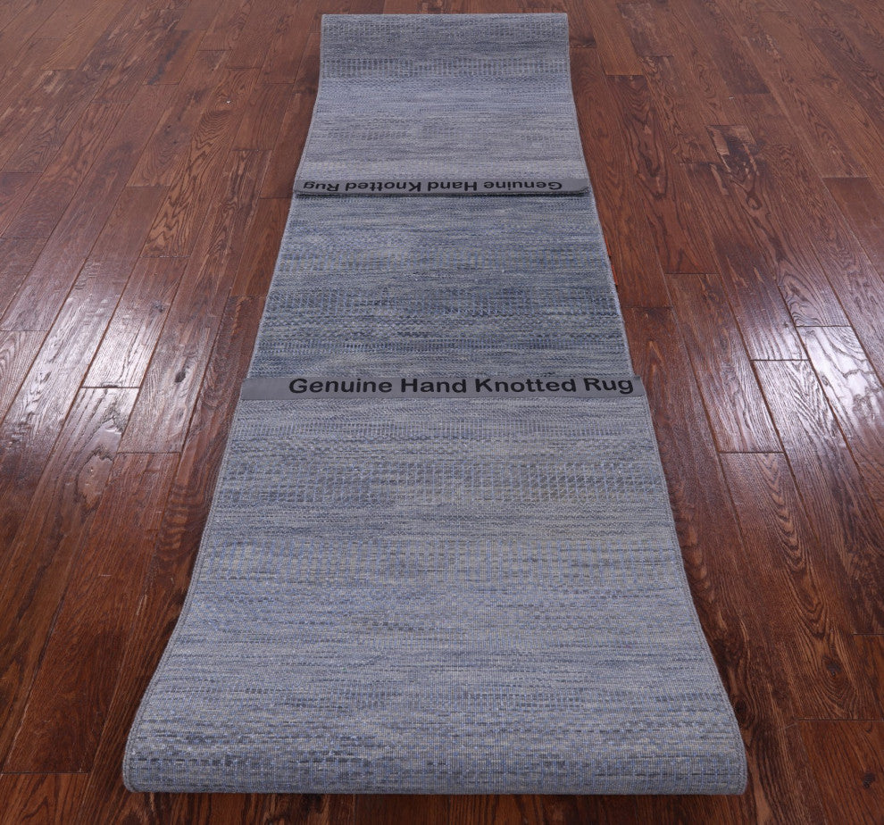 2' 7" X 13' 9" Savannah Grass Handmade Wool and Silk Runner Rug Q11942