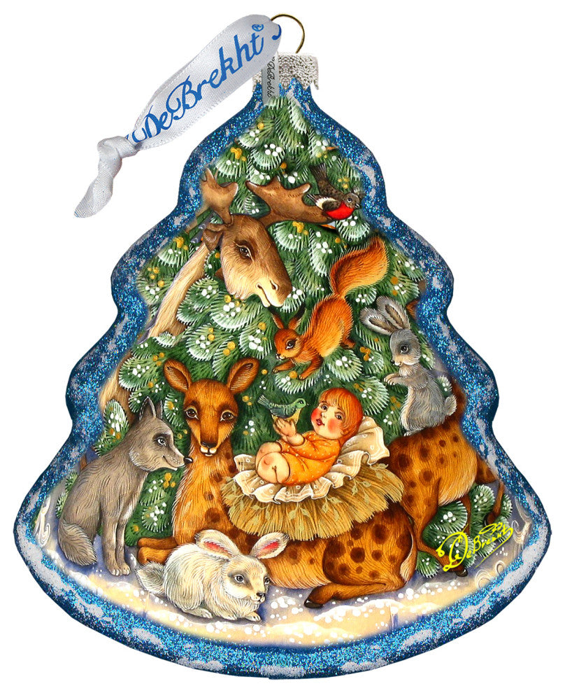 Forest Nativity Glass Ornament