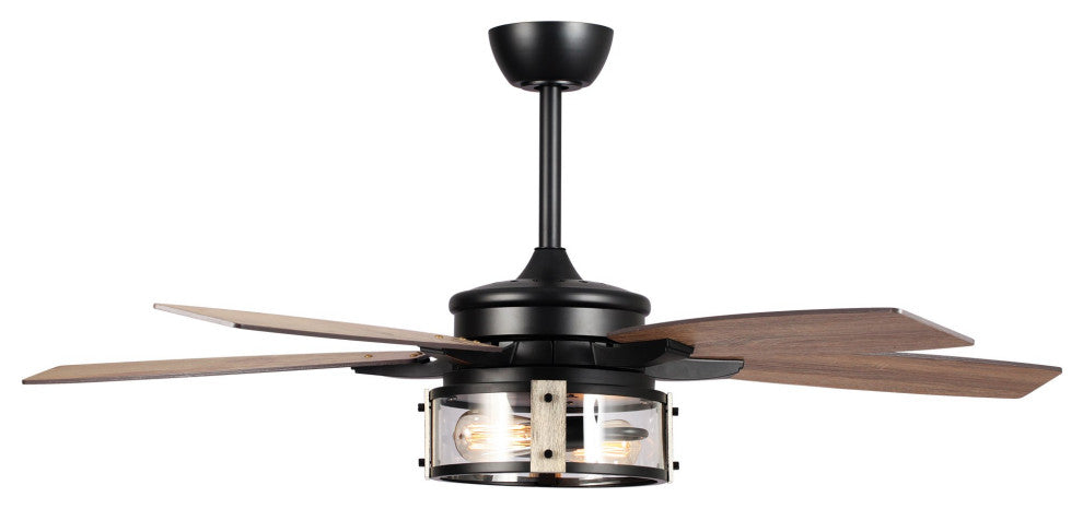52 in. Indoor Black Industrial Glass Shade Ceiling Fan with Remote and Light Kit