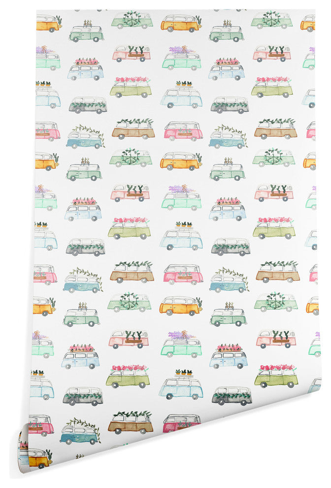 Deny Designs Dash and Ash Buses and Plants Wallpaper, Multi, 2'x8'