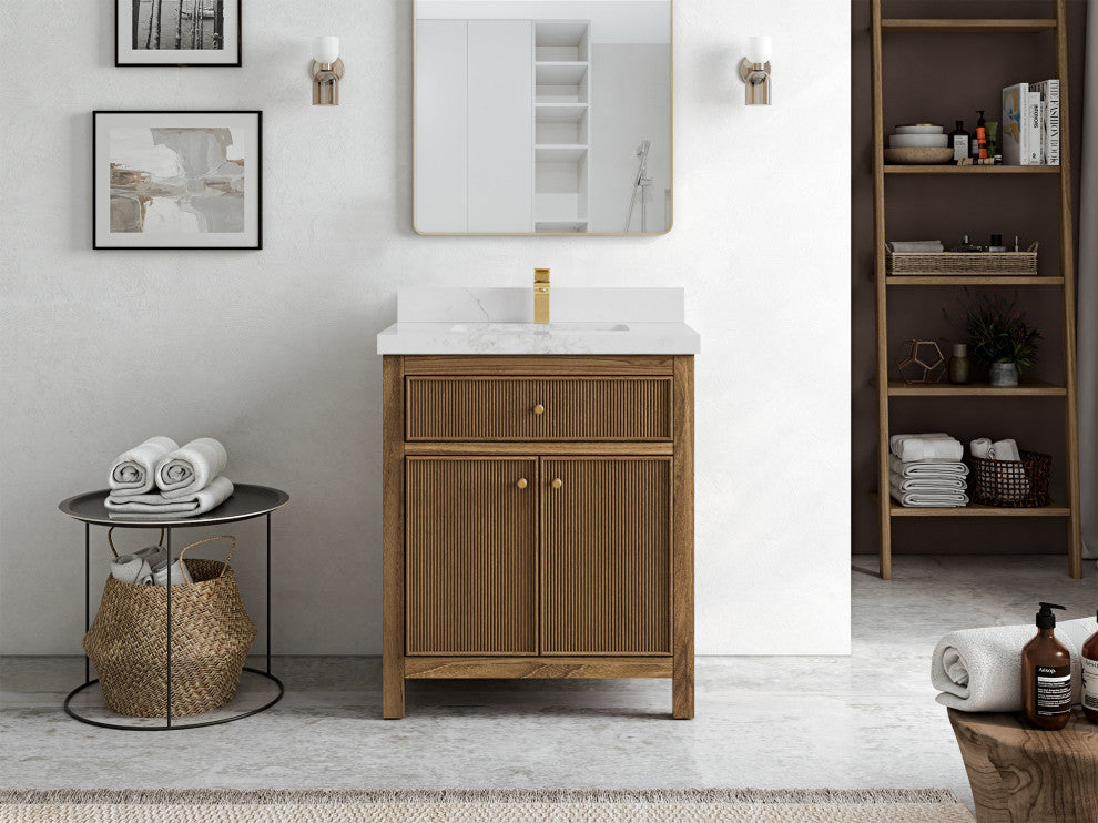 Sonoma Teak 30 Single Sink Bath Vanity in Dark Natural with 2" Calacatta Nuvo