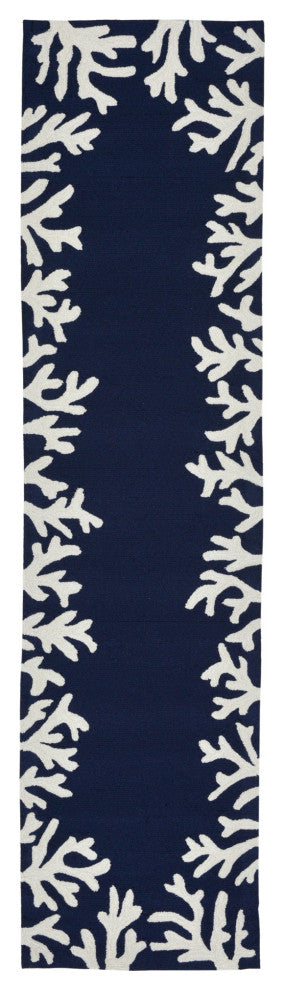 Capri Coral Border Indoor/Outdoor Rug, Navy, 2'x5'
