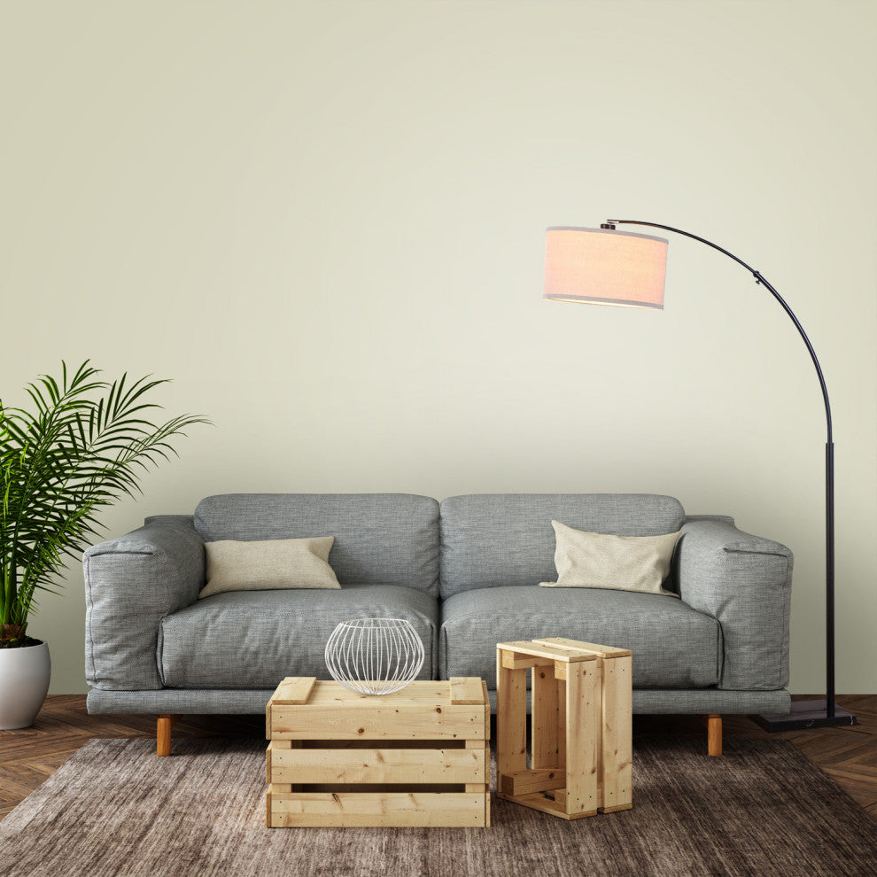 Brightech Logan - Contemporary Arc Floor Lamp w. Marble Base, Classic Black