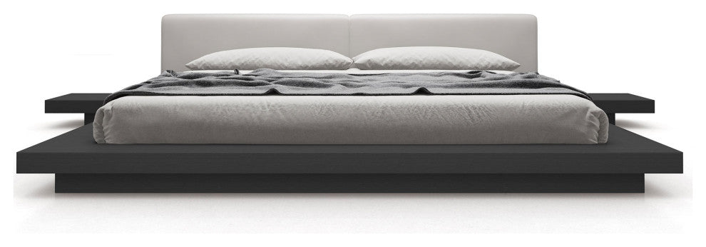 Akanji Queen Bed in Pearl Gray Eco Leather and Wenge
