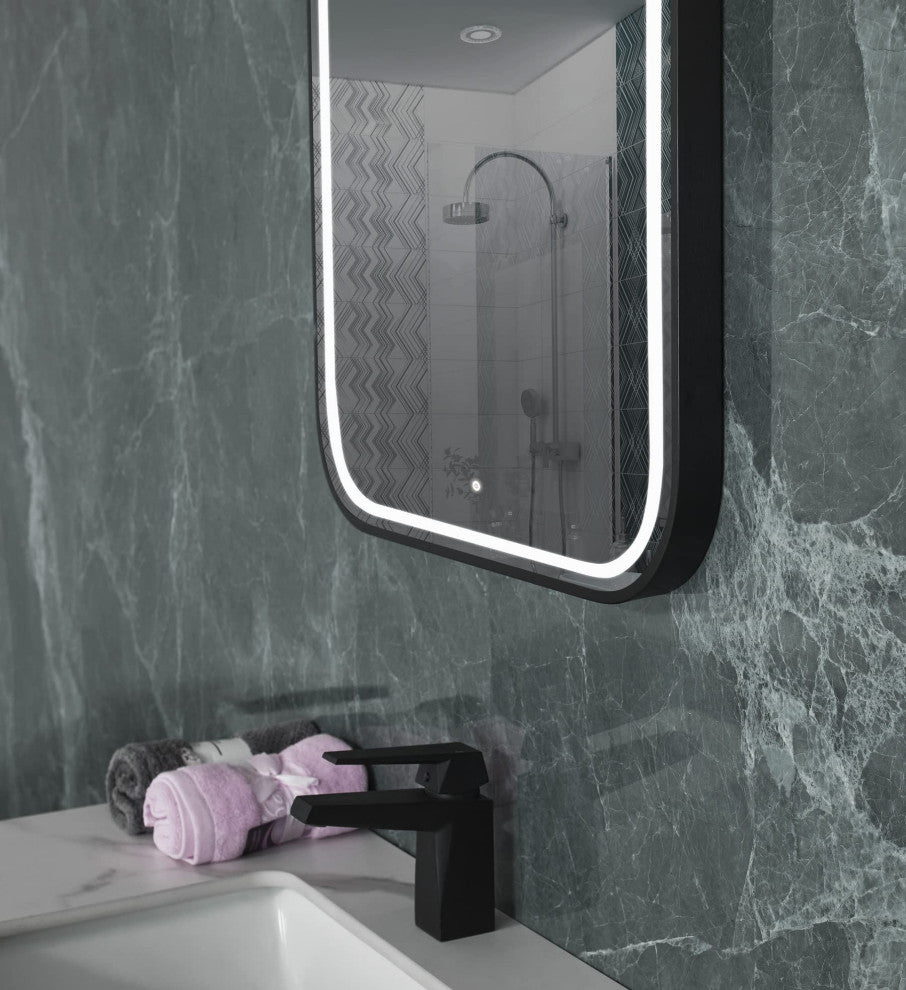 Vanity Art LED Lighted Wall Mounted Vanity Mirror, Black, 24"x31.5"