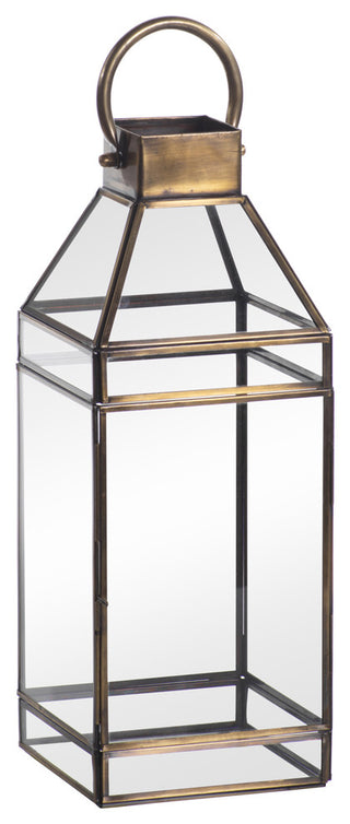 Martino 15" Tall Antique Brass Glass Lantern