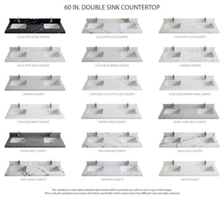 Paris 60" Double Sink Bathroom Vanity, Blue Heather 2" White Quartz