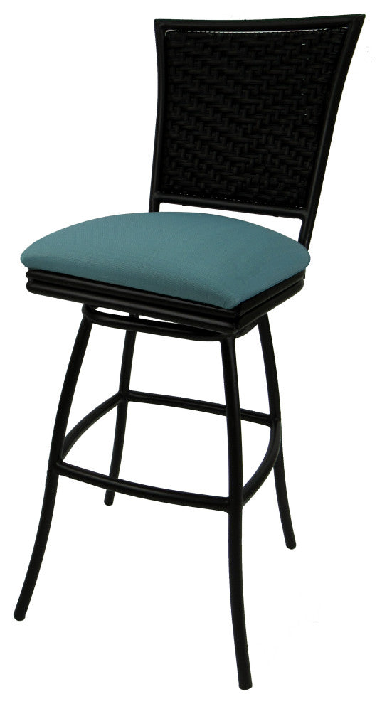 Outdoor Patio Bar Pub Set - 30" Erin Stools - Black Frame, Aqua Linen - Black, 30"