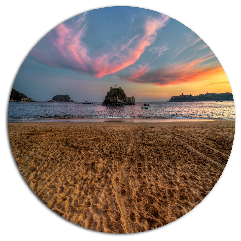 Trodden Sand On Beach At Sunset, Seashore Art Round Wall Art, 11"