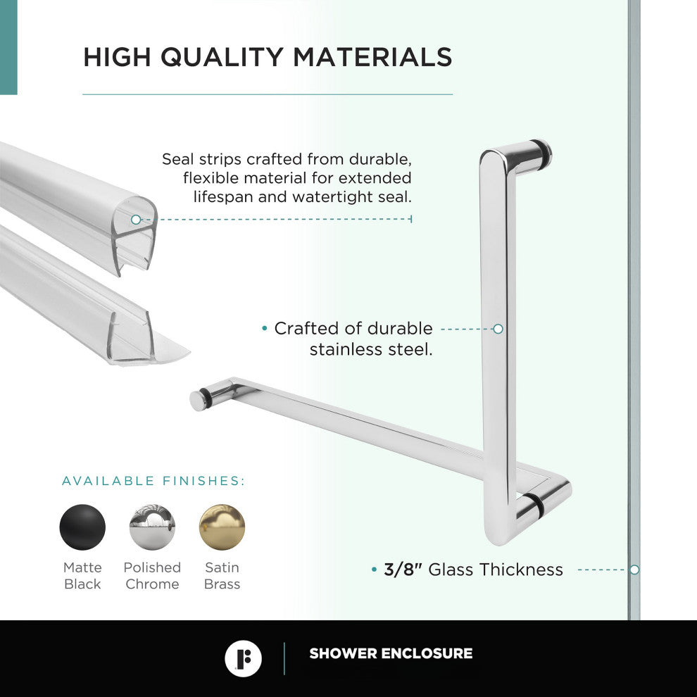 Shower Enclosure Hinged Frameless Tempered Glass, Polished Chrome, 42"