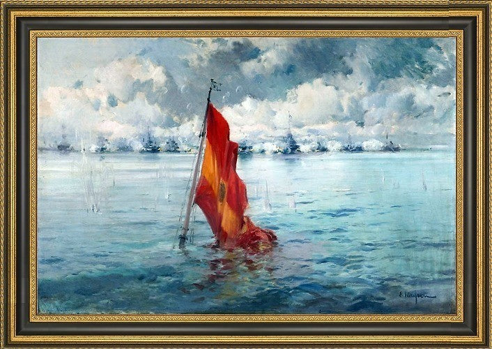 Eliseo Meifren I Roig Marina con Bandera Framed Premium Canvas Print, 18"x27"