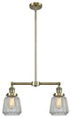 2-Light Small Bell 22" Chandelier, Antique Brass, Glass: Clear