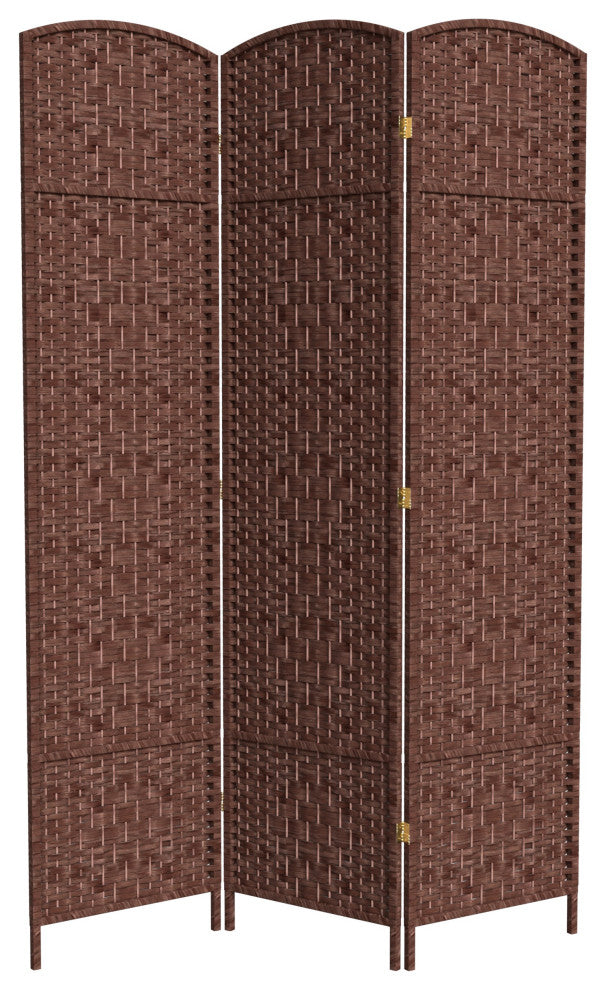 7' Tall Diamond Weave Room Divider, Dark Red, 3 Panels