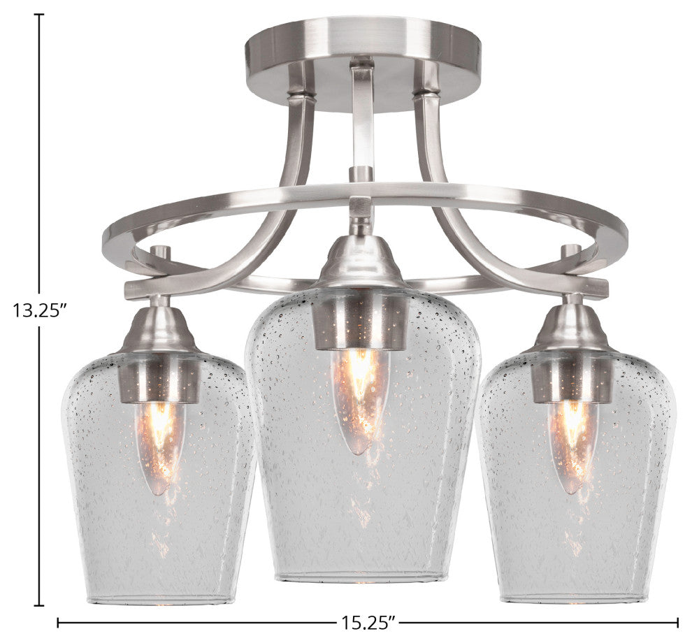 Paramount 3-Light Semi-Flush Light, Brushed Nickel, 5" Clear Bubble Glass