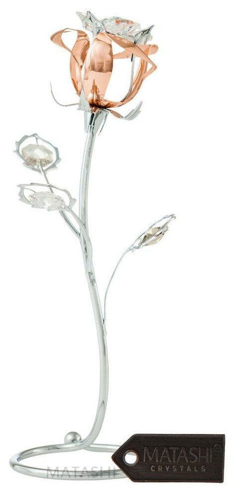 Chrome and Rose-Gold Plated Rose Flower Tabletop Ornament