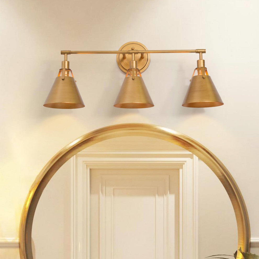 LNC Modern Antique Brushed Gold 3-Light Bathroom Vanity Light