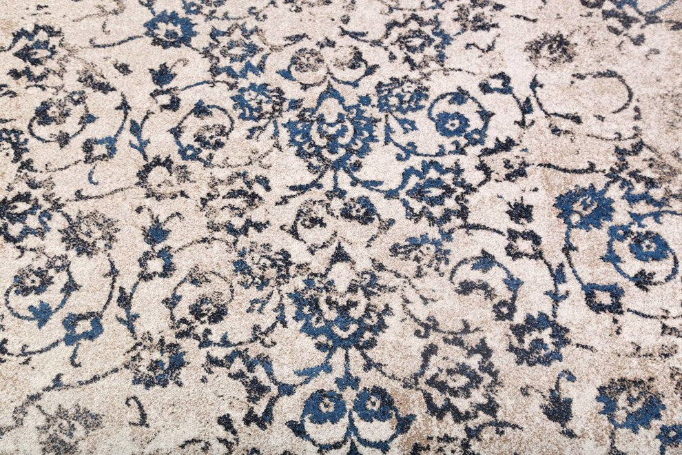 Modern Transitional Floral Oriental Distressed Area Rug, Beige, 8x10''