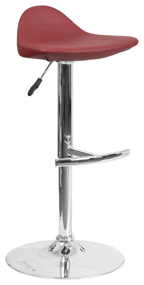 Contemporary Vinyl Adjustable Height Barstool With Chrome Base, Burgundy
