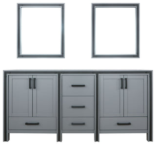 Ziva Transitional Dark Grey 72" Double Vanity, no Top and 30" Mirrors