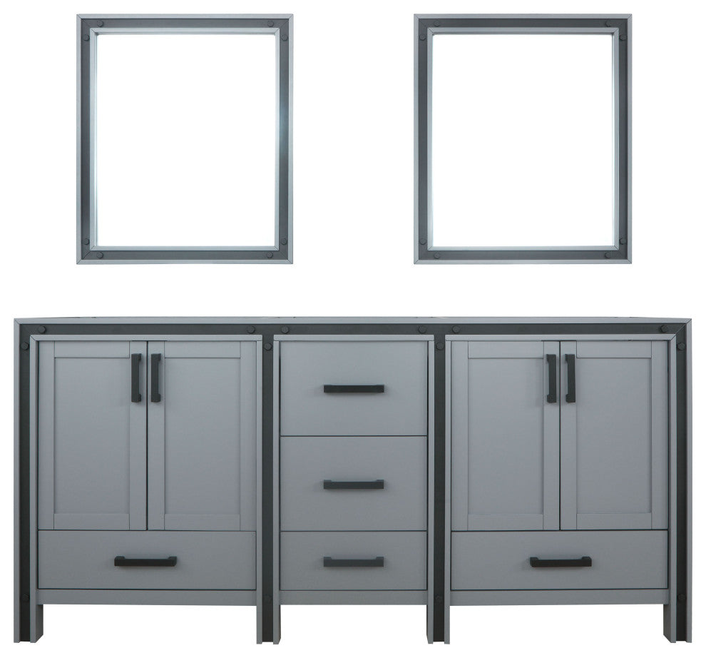 Ziva Transitional Dark Grey 72" Double Vanity, no Top and 30" Mirrors