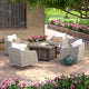 Cannes 5 Piece Sunbrella Motion Outdoor Fire Chat Set, Moroccan Cream