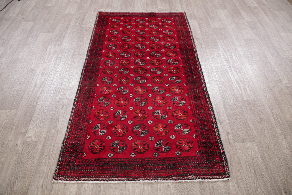 Consigned, Oriental Traditional Afghan Hand-Knotted Area Rug, Red, 3x6
