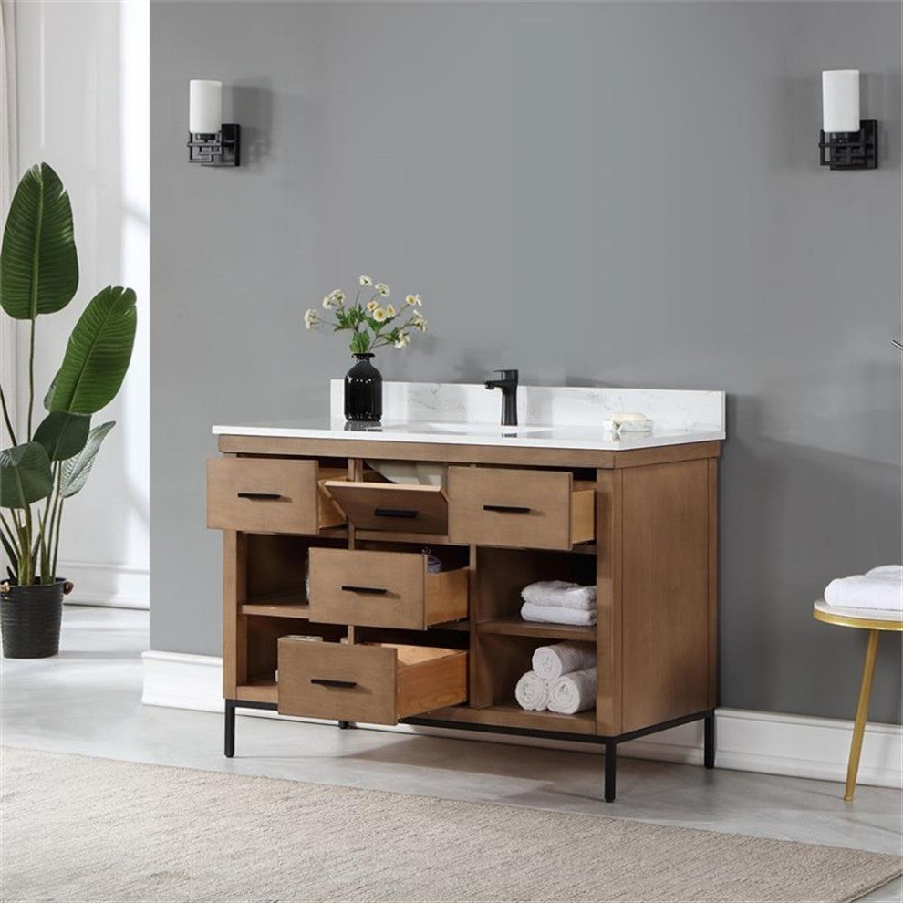 Kesia 48" Single Bathroom Vanity Set in Brown Pine without Mirror