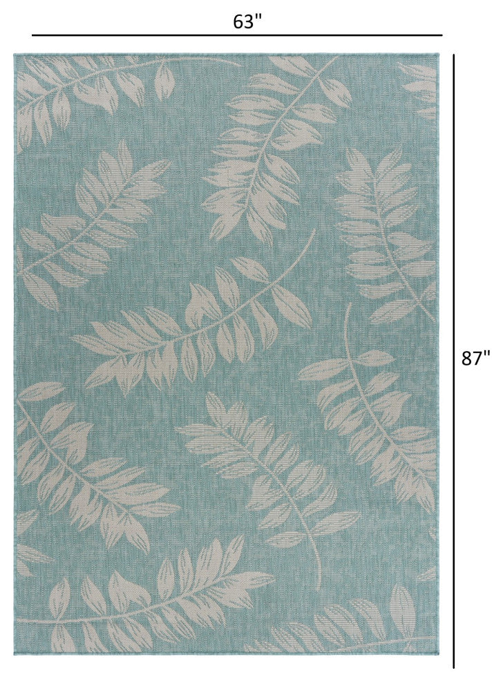 5" x 7" Teal and Ash Sprigs Indoor Outdoor Area Rug