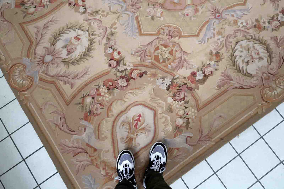 Handmade Vintage French Aubusson Rug 7.7'x10.2', 237cmx313cm 1970s