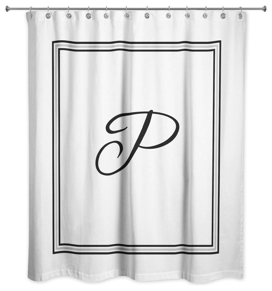 Classic White Monogrammed Shower Curtain, P