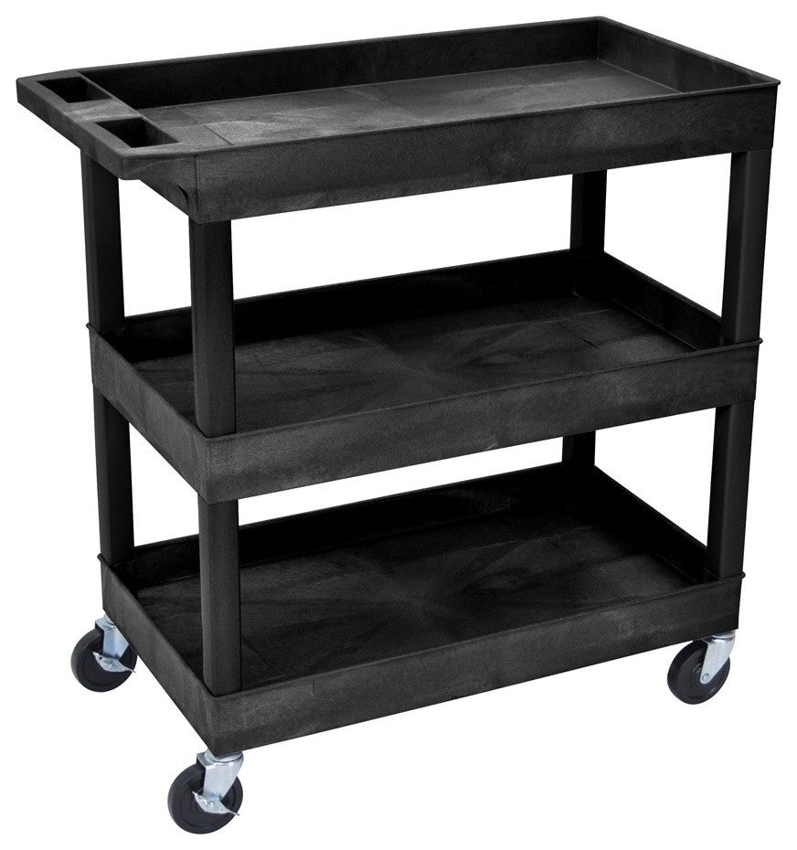 Luxor High Capacity 3 Tub Shelves Cart, Black