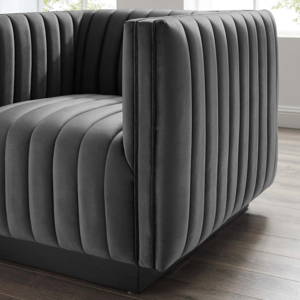 Tufted Armchair Accent Chair, Velvet, Gray, Modern, Lounge Hospitality