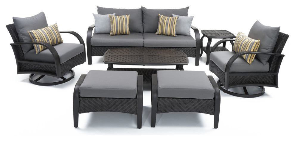 Barcelo 7 Piece Aluminum Outdoor Patio Motion Club Deep Seating Set, Charcoal