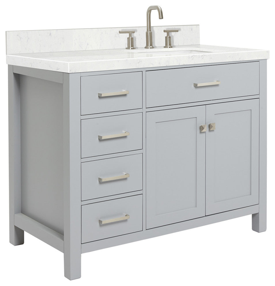 Ariel Bristol 42" Single Right Rectangle Sink Bathroom Vanity, Carrara Quartz